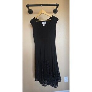 Joseph Ribkoff black‎ mid length dress with lace bottom. Size 8